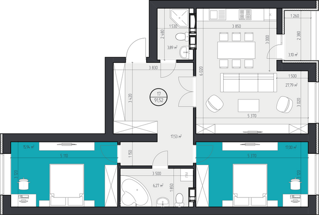 2-комнатная 91.52 м² в ЖК 3V Volkova от 17 150 грн/м², Кропивницкий