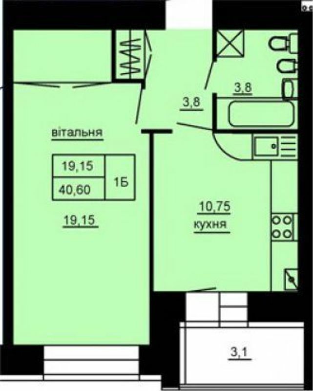 1-комнатная 40.6 м² в ЖК Парковый комплекс от 16 000 грн/м², Тернополь