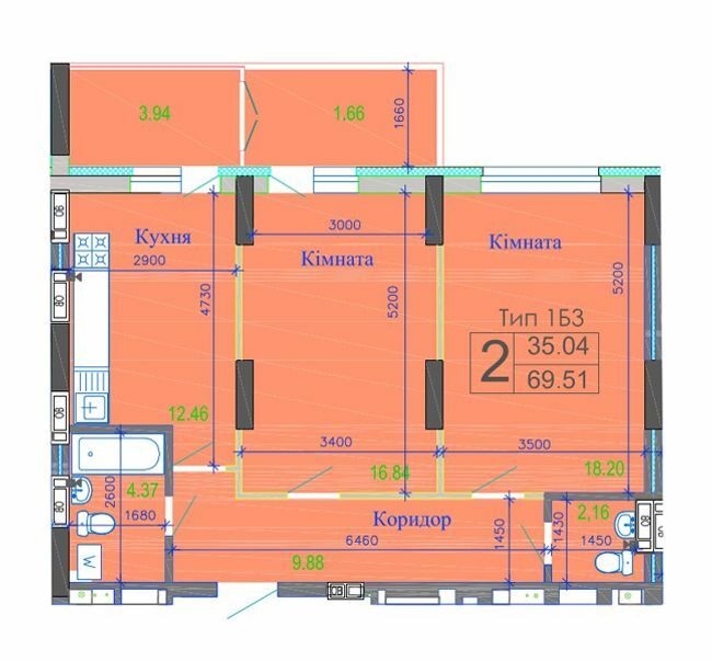 2-кімнатна 69.51 м² в ЖК River House від 18 000 грн/м², м. Українка