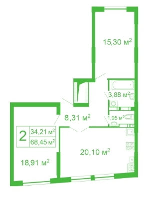 2-кімнатна 68.45 м² в ЖК Щасливий на Яблуневій від 17 200 грн/м², с. Софіївська Борщагівка