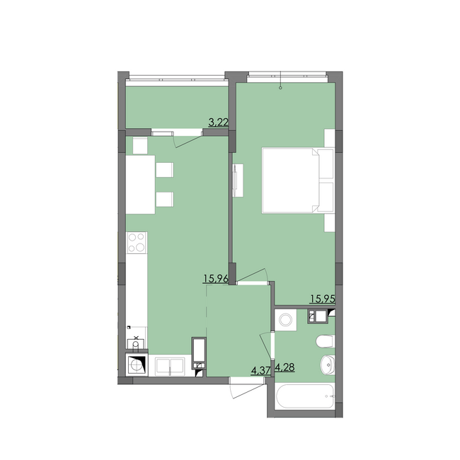 1-комнатная 43.78 м² в ЖК Стожары от застройщика, с. Софиевская Борщаговка