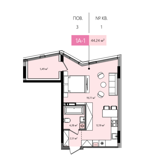 1-кімнатна 44.24 м² в ЖК Lucky Land від 46 840 грн/м², Київ