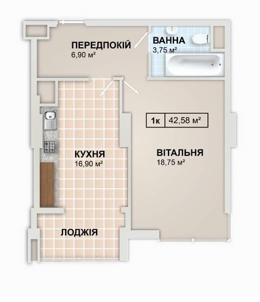 1-кімнатна 42.6 м² в ЖК LYSTOPAD від 14 600 грн/м², Івано-Франківськ