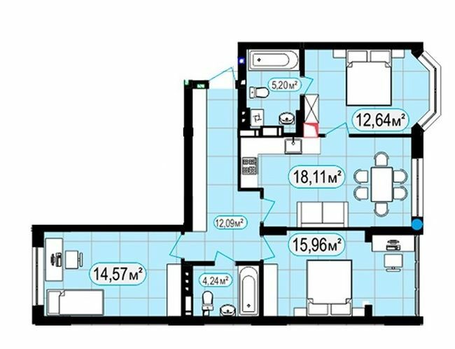 3-комнатная 82.81 м² в ЖК 7'я от 24 000 грн/м², с. Счастливое