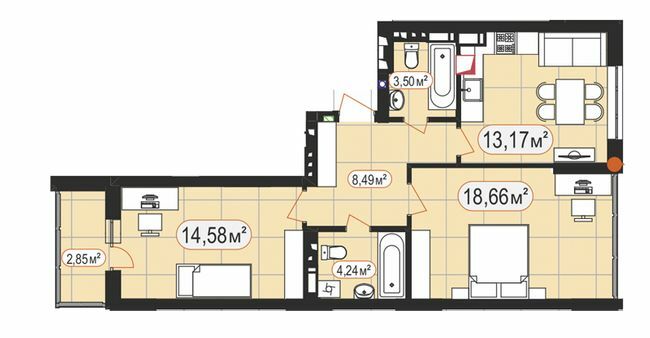 2-кімнатна 65.49 м² в ЖК 7'я від 24 000 грн/м², с. Щасливе