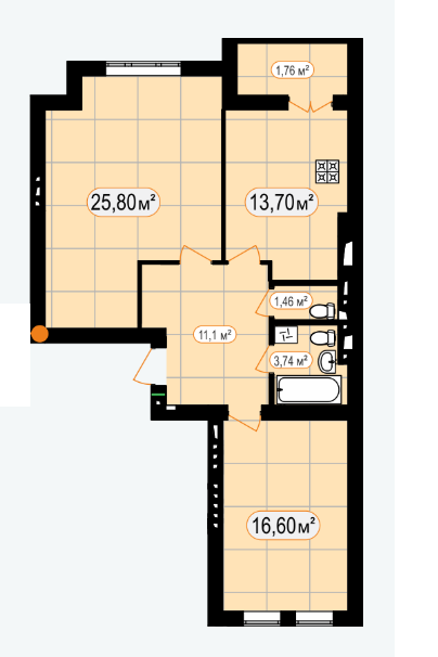 2-кімнатна 74.3 м² в ЖК 7'я від 16 300 грн/м², с. Щасливе