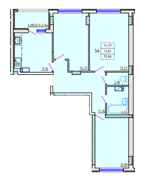 3-кімнатна 75.86 м² в ЖК Кольоровий бульвар від 17 050 грн/м², м. Чорноморск