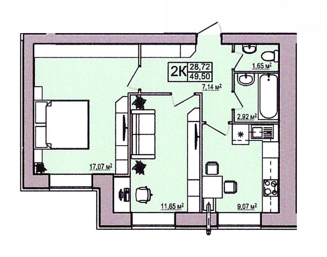 2-комнатная 49.5 м² в ЖК Правильный выбор от 17 300 грн/м², Днепр