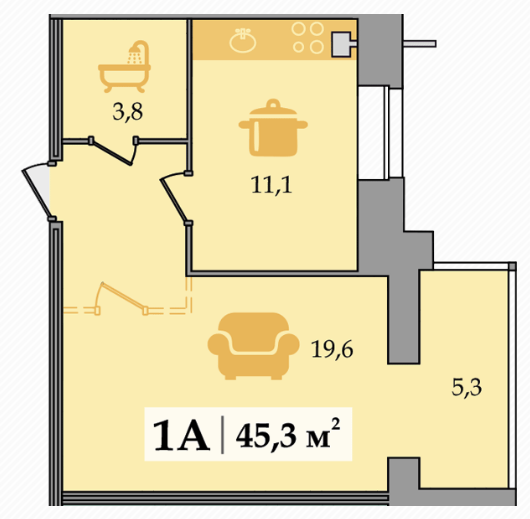 1-комнатная 45.3 м² в ЖК Счастливый от застройщика, Днепр