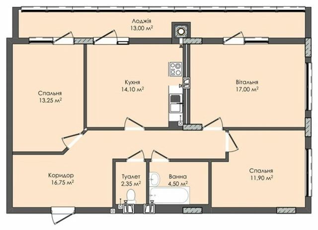 3-кімнатна 92.85 м² в ЖК Комфорт Плюс від 14 150 грн/м², м. Дубляни