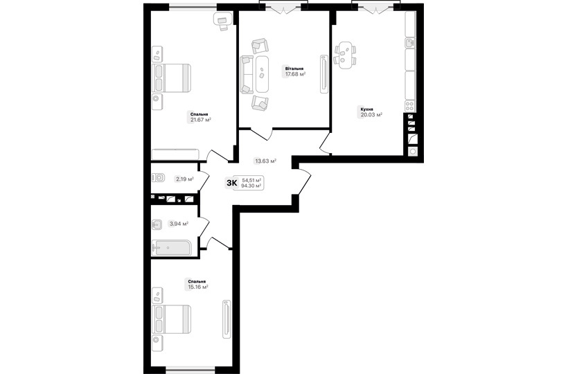 3-комнатная 94.32 м² в ЖК Auroom Tower от 20 200 грн/м², Львов