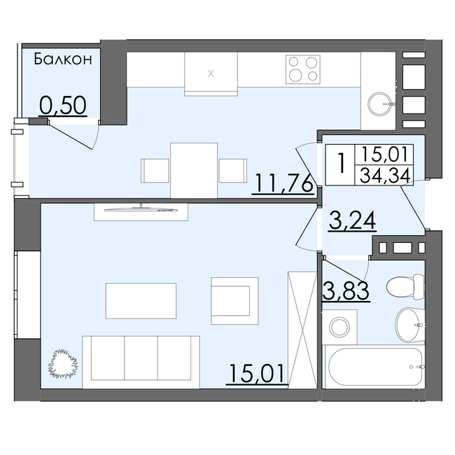 1-комнатная 34.34 м² в ЖК Родинна казка от 12 500 грн/м², Черновцы