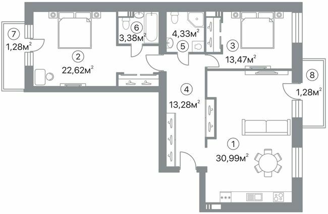 3-комнатная 90.63 м² в ЖК Оскар от 32 000 грн/м², Полтава