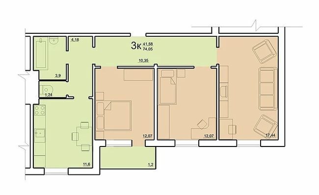 3-комнатная 74.05 м² в ЖК на ул. Грушевского, 10 от 8 500 грн/м², г. Лубны