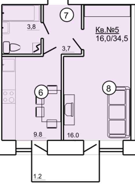 1-комнатная 34.5 м² в ЖК на ул. Данила Апостола, 19 от 13 000 грн/м², г. Миргород