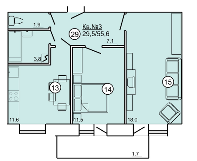 2-кімнатна 55.6 м² в ЖК на вул. Данила Апостола, 19 від 14 000 грн/м², м. Миргород