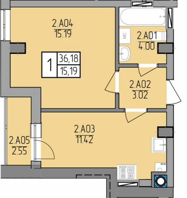 1-комнатная 36.18 м² в ЖК на вул. Транспортна, 10 от застройщика, Ровно