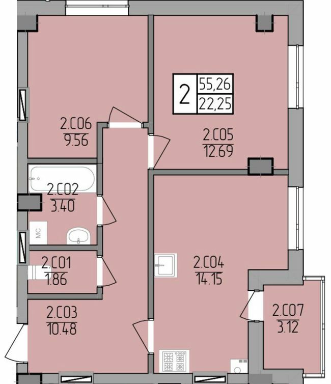 2-комнатная 55.26 м² в ЖК на вул. Транспортна, 10 от 20 800 грн/м², Ровно