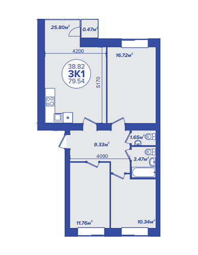 3-кімнатна 79.54 м² в ЖК Атмосфера від забудовника, м. Вишневе