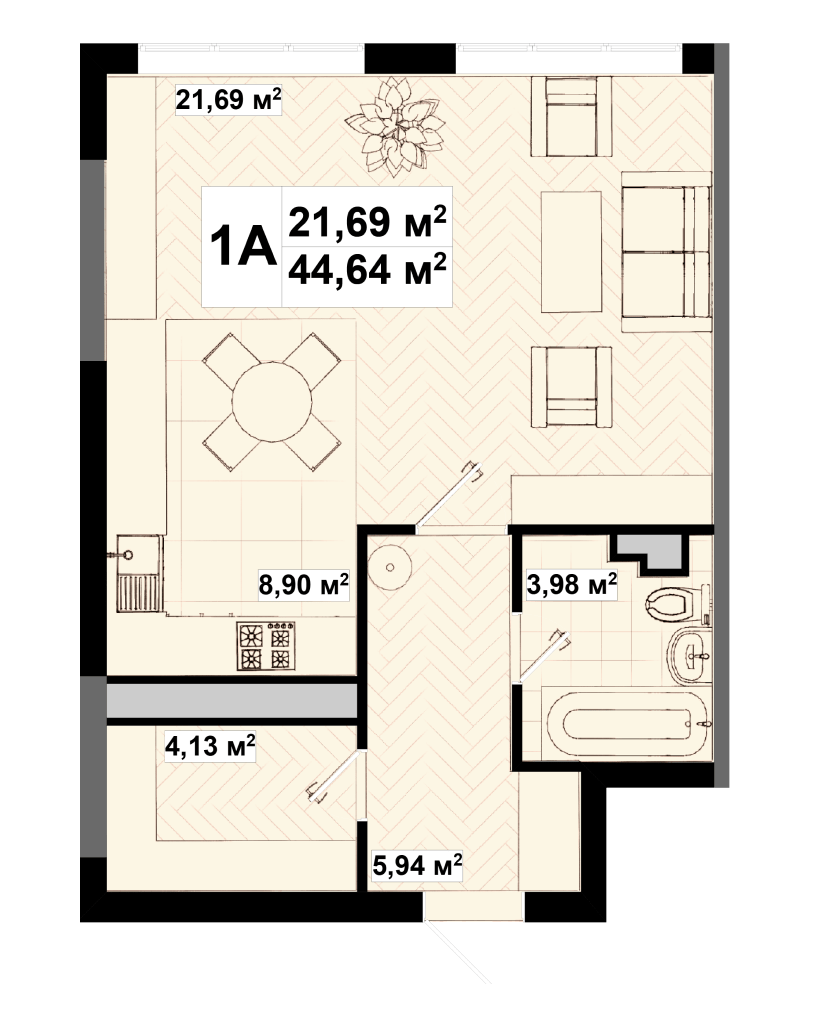 1-кімнатна 44.64 м² в ЖК UNO City House від 29 440 грн/м², Київ