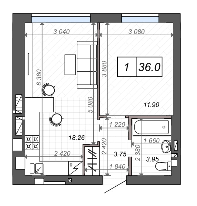 1-комнатная 36 м² в ЖК Новые Метры Club от 21 500 грн/м², г. Ирпень