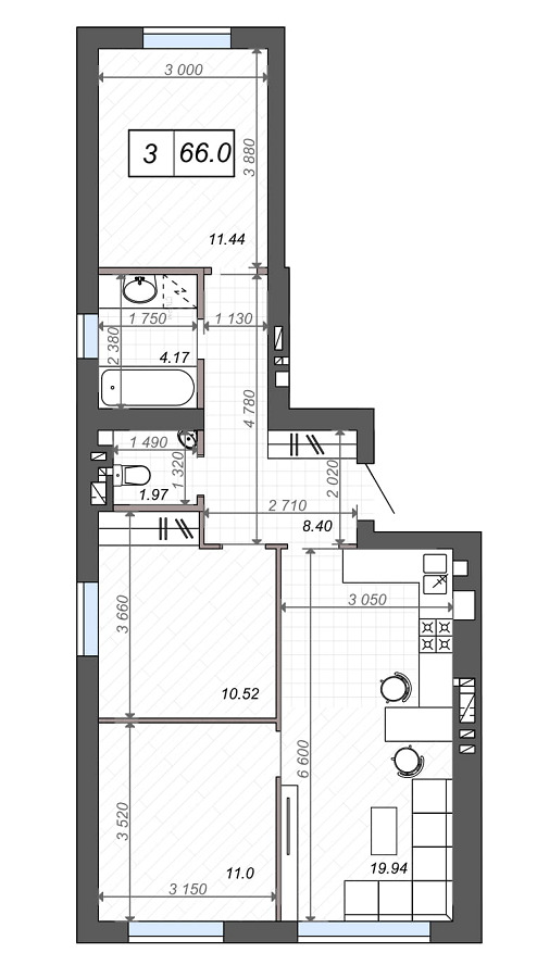 3-комнатная 66 м² в ЖК Новые Метры Club от 21 500 грн/м², г. Ирпень