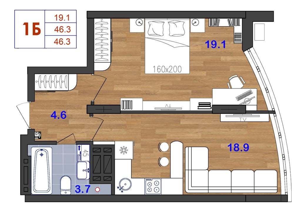 1-комнатная 46.3 м² в ЖК SunCity от застройщика, Одесса