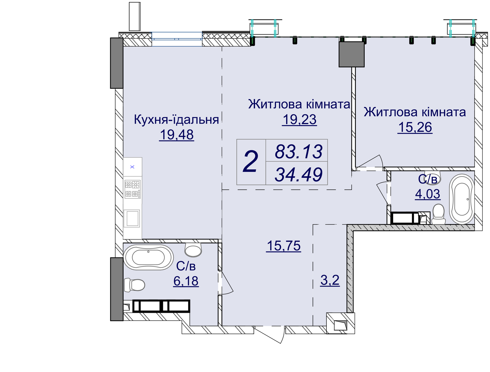 2-кімнатна 83.13 м² в ЖК Новопечерські Липки від 67 200 грн/м², Київ