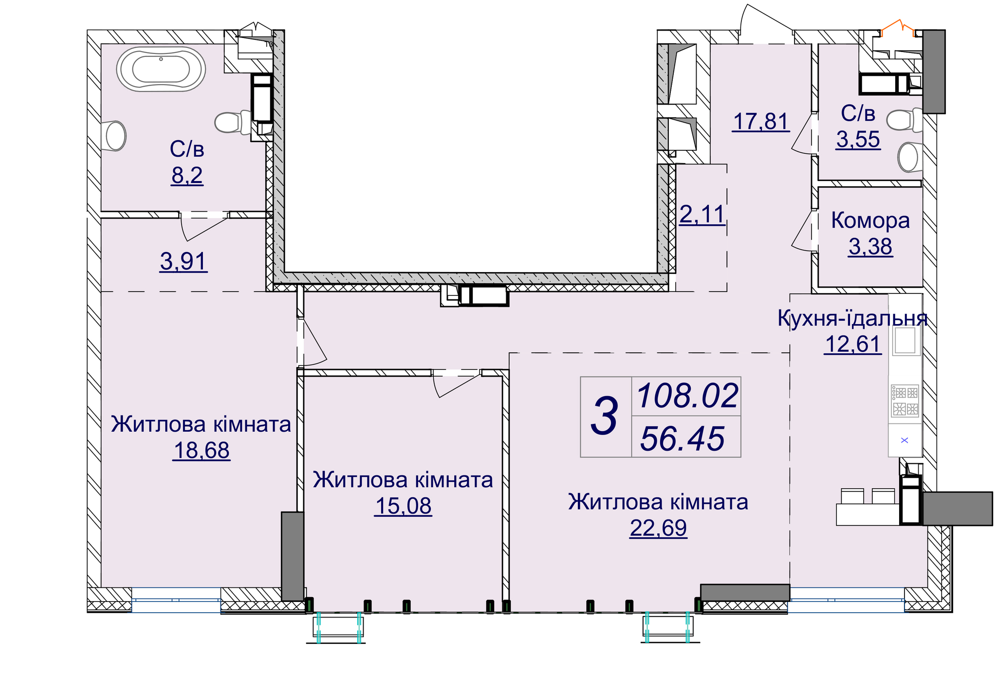 3-кімнатна 108.02 м² в ЖК Новопечерські Липки від 67 200 грн/м², Київ
