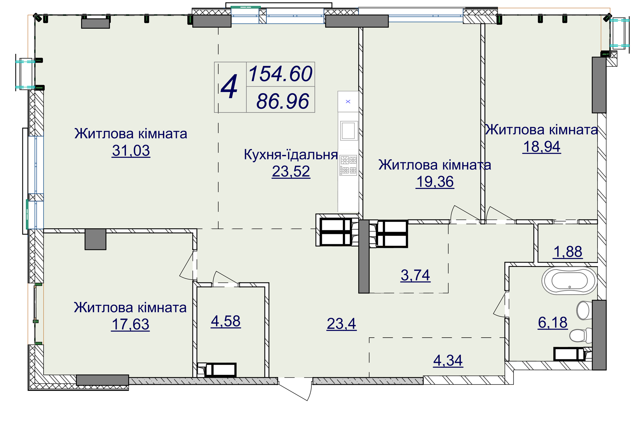 4-комнатная 154.6 м² в ЖК Новопечерские Липки от 67 200 грн/м², Киев