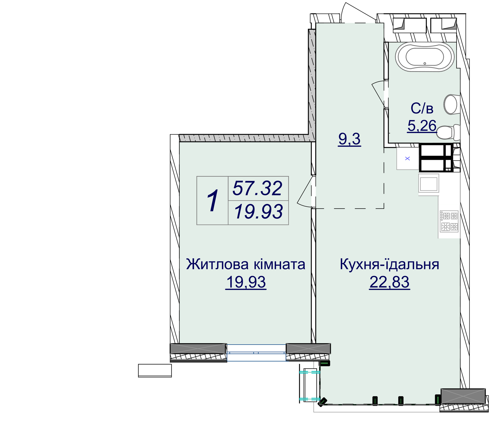 1-комнатная 57.32 м² в ЖК Новопечерские Липки от 67 200 грн/м², Киев