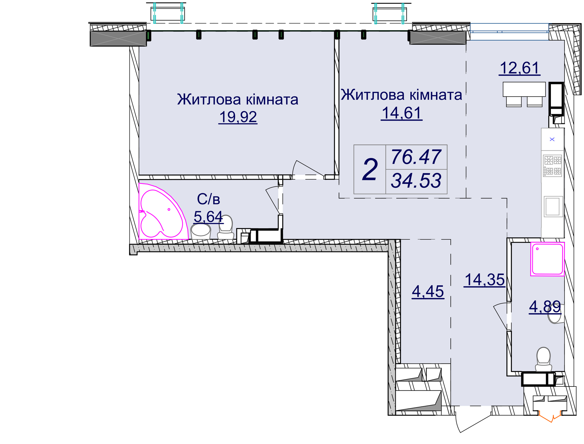 2-кімнатна 76.47 м² в ЖК Новопечерські Липки від 67 200 грн/м², Київ