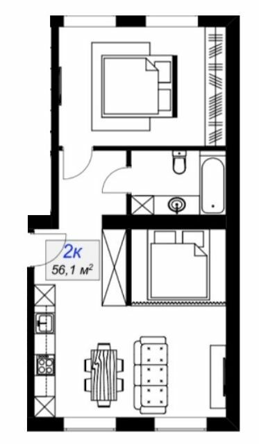 2-кімнатна 56.1 м² в ЖК Слобожанський від 15 400 грн/м², смт Слобожанське