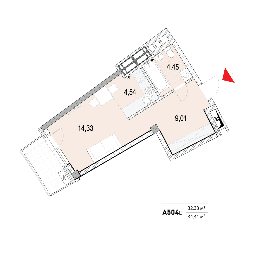 1-кімнатна 34.41 м² в ЖК La Mer від 46 000 грн/м², Одеса