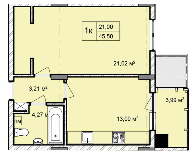 1-комнатная 45.5 м² в ЖК Фортеця от 17 750 грн/м², г. Каменец-Подольский