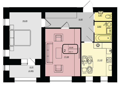 2-комнатная 63.11 м² в ЖК Golden House от 25 000 грн/м², Винница