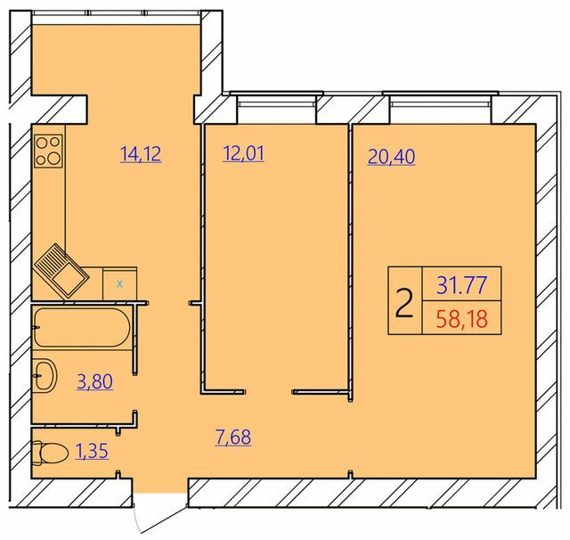 2-кімнатна 58.18 м² в ЖК Avila Gold від 12 000 грн/м², Хмельницький