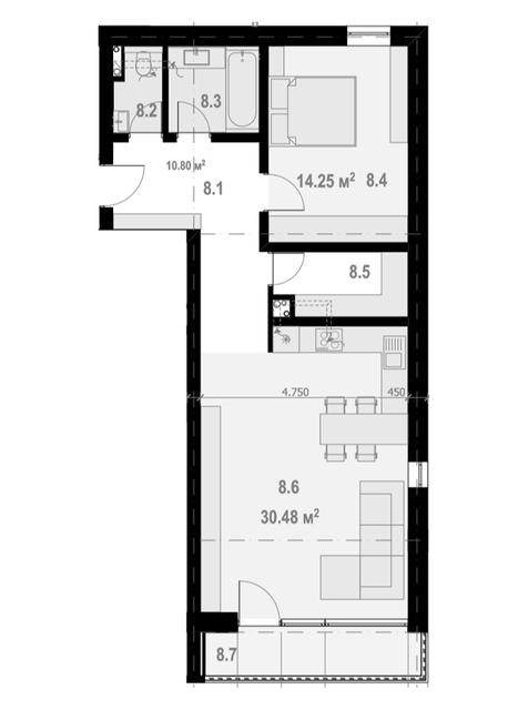 2-комнатная 67.57 м² в ЖК Бабяка от застройщика, Ужгород