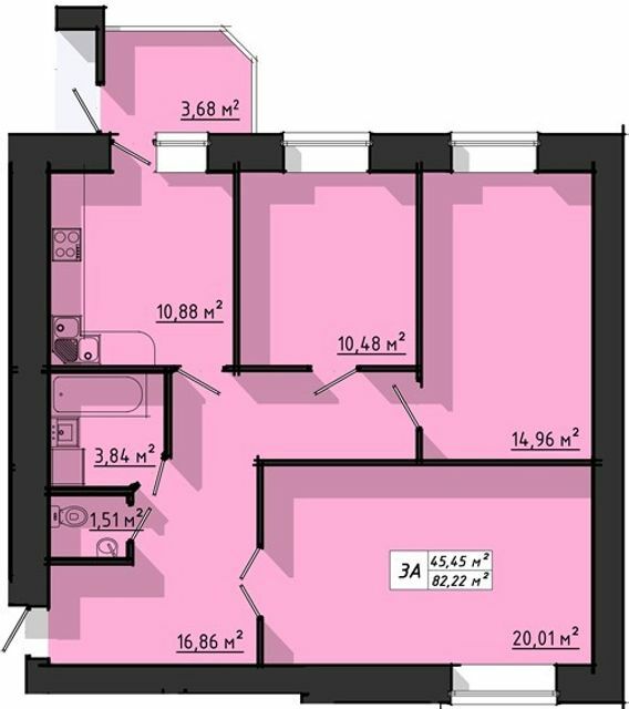 3-кімнатна 82.22 м² в ЖК на вул. Київська від 14 000 грн/м², Тернопіль