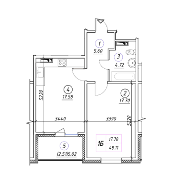 1-комнатная 48.11 м² в ЖК Ревуцкий от застройщика, Киев