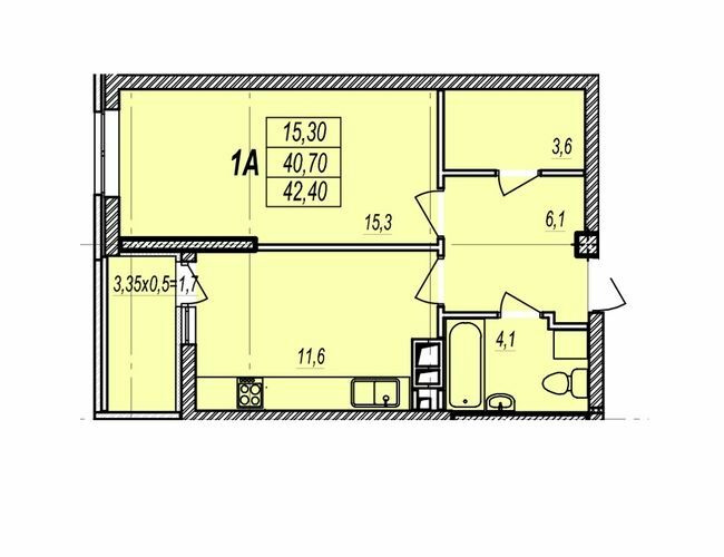 1-комнатная 42.4 м² в ЖК Дмитриевский от застройщика, Одесса