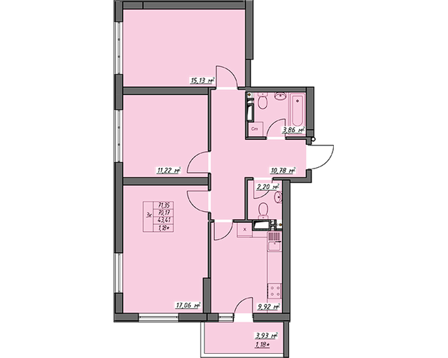 3-комнатная 71.35 м² в ЖК Одесские традиции от 24 850 грн/м², Одесса