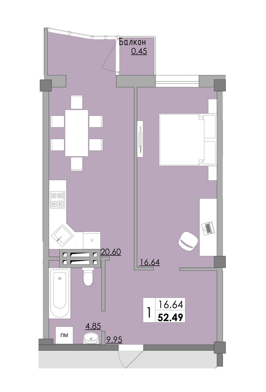 1-комнатная 52.49 м² в ЖК Місто Мрій от 16 750 грн/м², Одесса