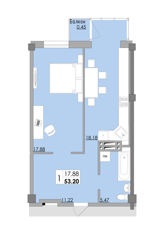 1-комнатная 53.2 м² в ЖК Місто Мрій от 16 750 грн/м², Одесса