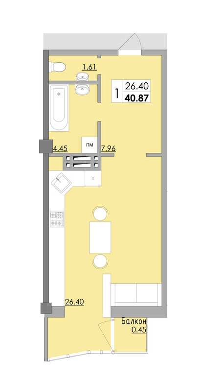 1-кімнатна 40.87 м² в ЖК Місто Мрій від 16 750 грн/м², Одеса