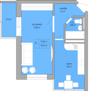 1-комнатная 39.31 м² в ЖК Акварель от застройщика, Одесса