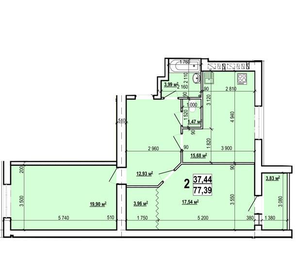 2-кімнатна 77.39 м² в ЖК Семінарський від забудовника, Харків