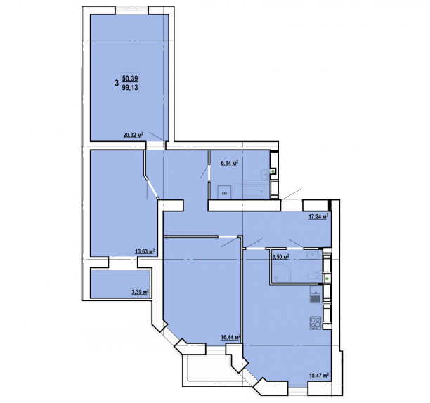 3-кімнатна 99.13 м² в ЖК Сокільники від 15 100 грн/м², Харків