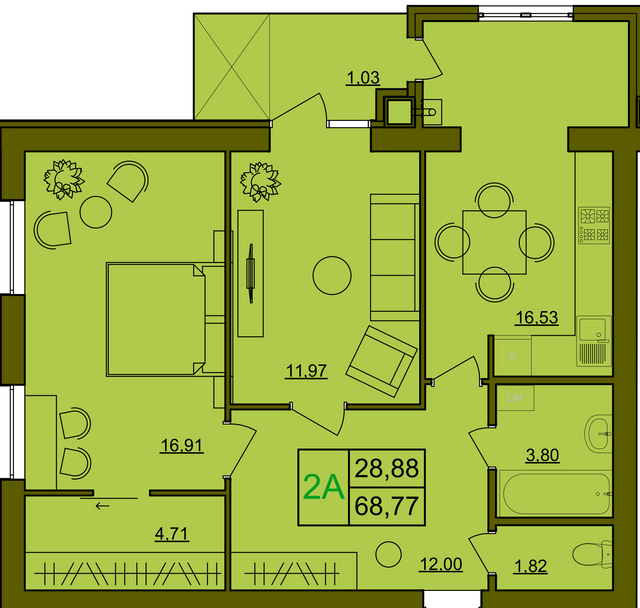 2-комнатная 66.77 м² в ЖК Лавровий от застройщика, Ровно