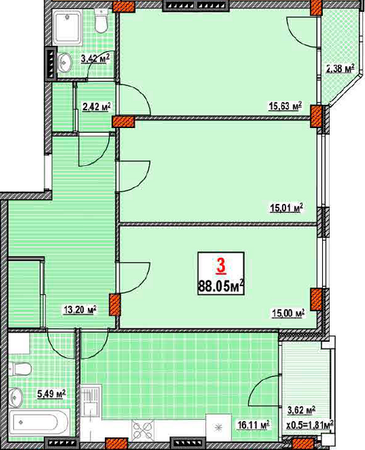 3-кімнатна 88.05 м² в КБ Консул від 32 200 грн/м², Одеса